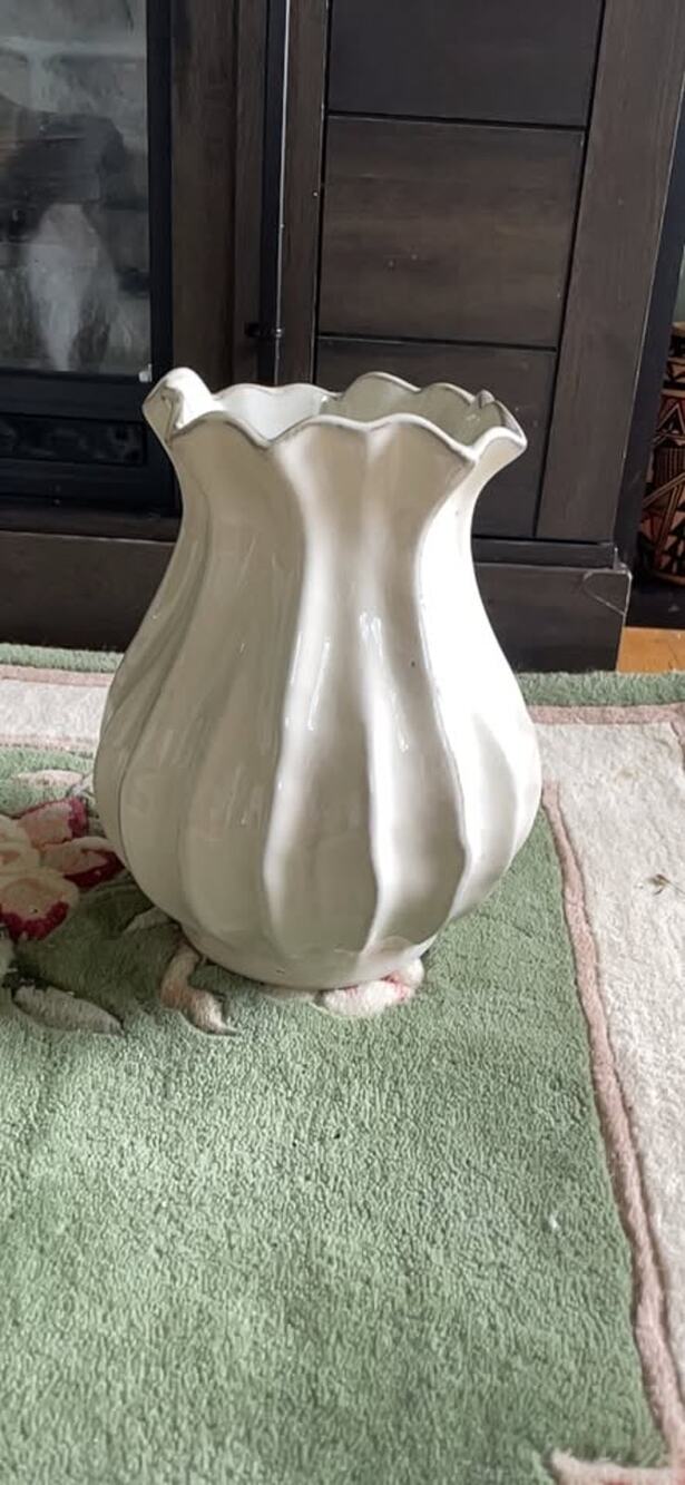 White Ceramic Ruffled Vase